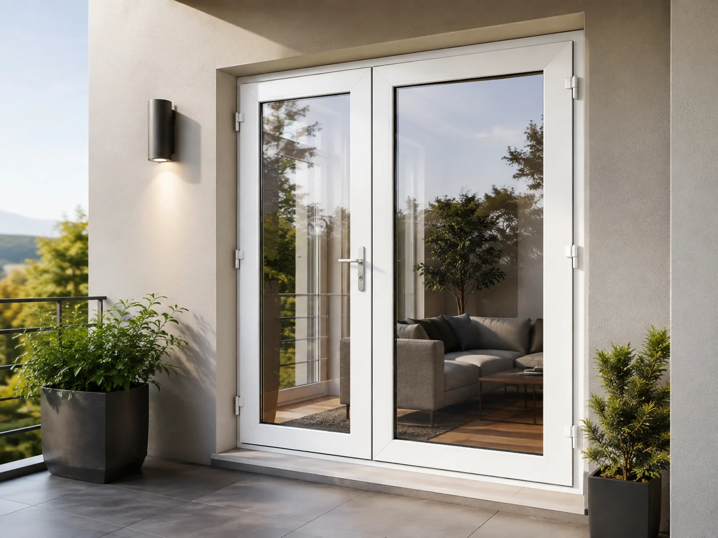 Beyaz PVC balkon kapısı görünümü